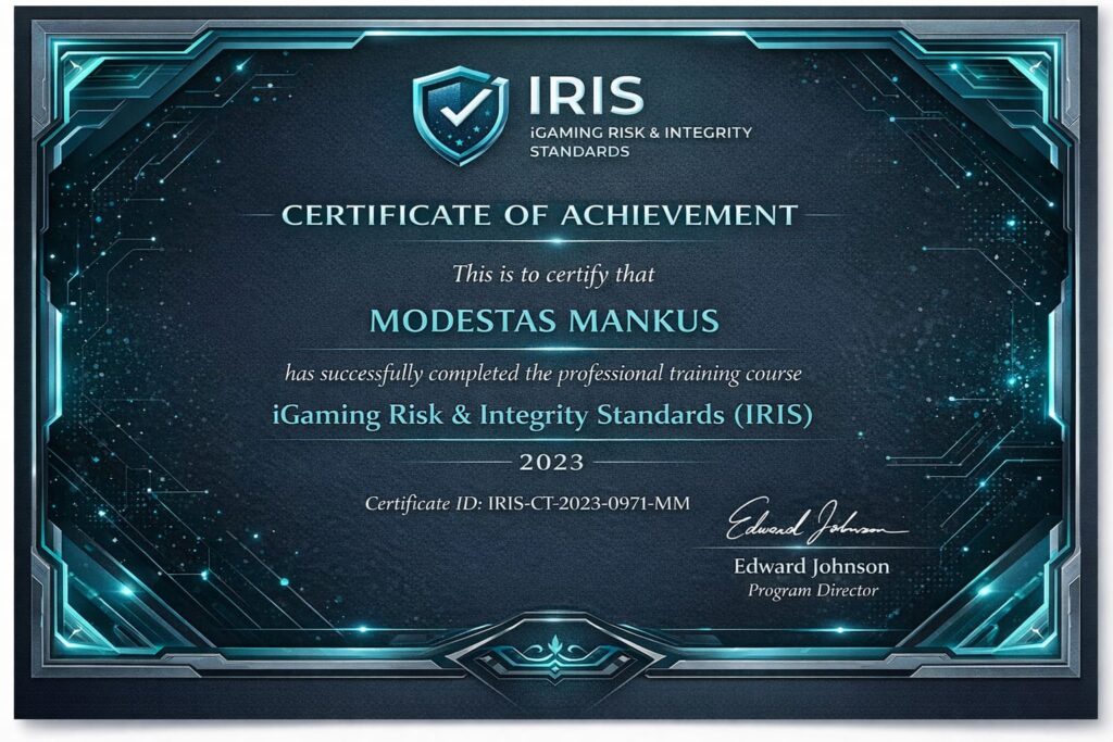 Certificate Modestas Mankus